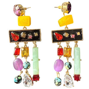 Chandelier Dangle Jeweled Earrings Multi-Color Fun Festive Stones Drop Post Back